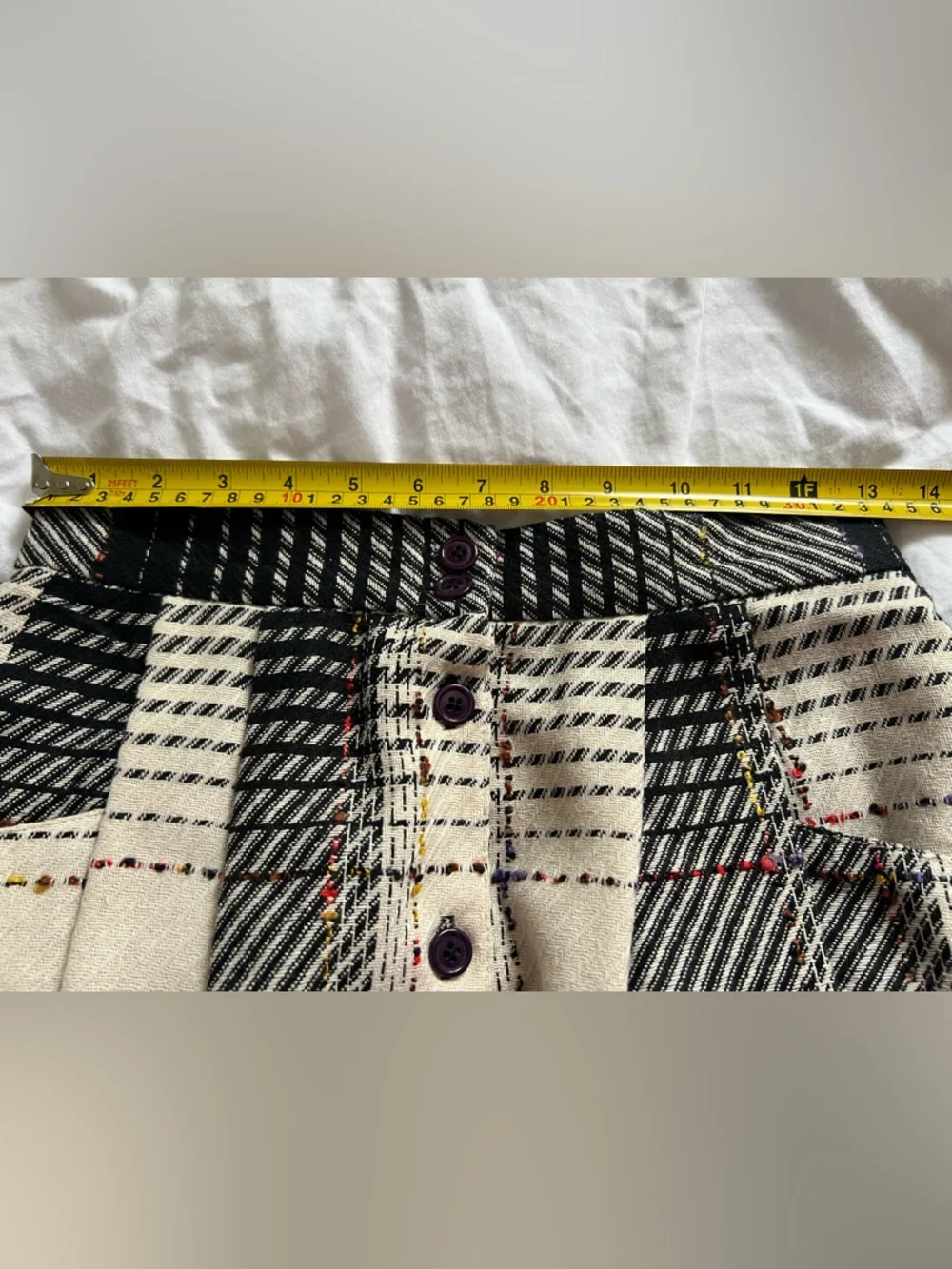 Lanna Lee Classic Black and Cream Plaid Button-Front Midi Skirt size 11/12 - Picture 3 of 6